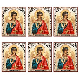 Icon Cards Orthodox Icon Protector Guardian Angel with Sword and Three Bar Cross, Prayer Cards, 3 1/4 inch, Pack of 6, Religious Gift