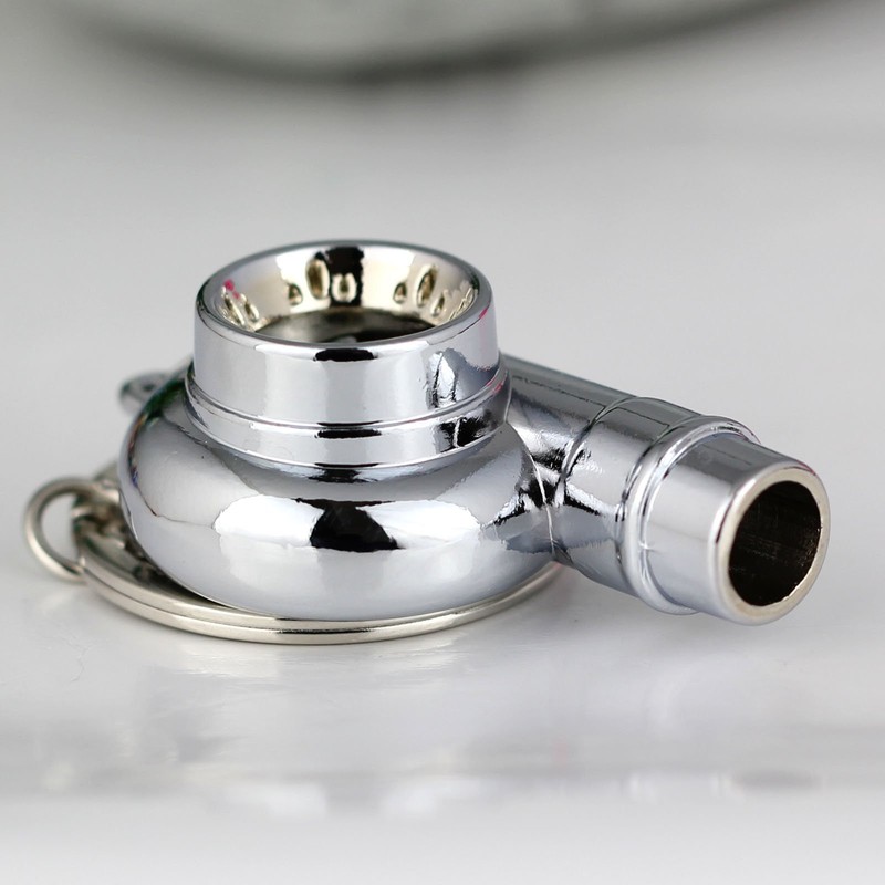 maycom Creative Spinning New Chrome Polished Silver Turbo Turbocharger Keychain