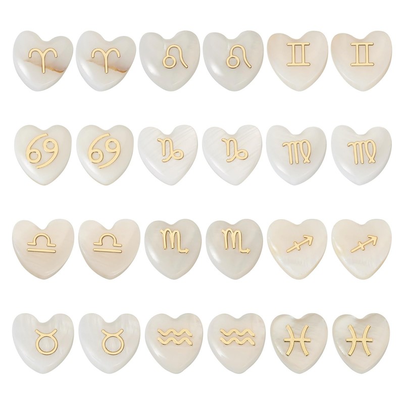 PandaHall 24 Pieces 12 Constellations Shell Beads Heart Natural Shell