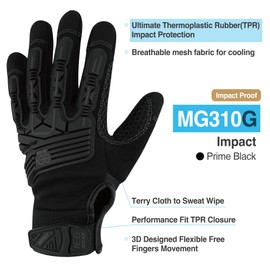 DEX FIT MG310G Impact Resistant Gloves, Durable, Shock Absorbing, Firm Grip, Comfort Fit, Touchscreen Compatible, Washable; Prime Black XL (10) 1 Pair