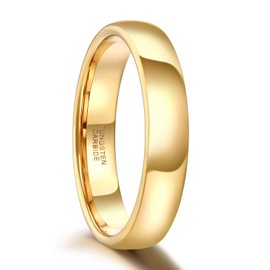 SHINYSO 4mm Tungsten Carbide Ring Dome Polished Wedding Band for Men Women Gold Comfort Fit Size 5.5