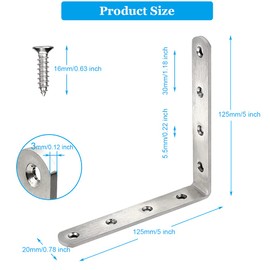 8 Pcs Stainless Steel L Bracket 5 x 5 inch Heavy Duty Solid Shelf Support Corner Brace, Metal Joint Right Angle Bracket for Wood Shelves, with Screws