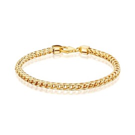 PORI JEWELERS 18K Gold over 925 Sterling Silver Italian Solid 3.5mm Square Box Link Franco Chain Bracelet for Men - Made in Italy (Gold, 8)
