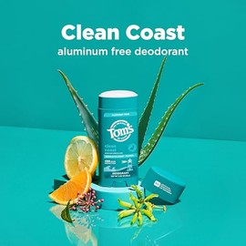 Tom'S Of Maine Desodorante Natural Sin Aluminio Clean Coast De Tom'S Of Maine Para Mujeres Y Hombres | Se Aplica Transparente | Protección Contra El Mal Olor Y La Humedad | In 3,25 Onzas (Paquete De
