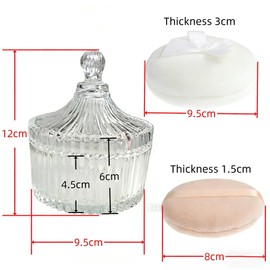 ZHIYE 2 Pcs Body Powder Puffs with Glass Dusting Powder Container - Washable Reusable Puffs for Body Talcum & Bath Powder, Empty Storage Box for Women & Baby Skincare