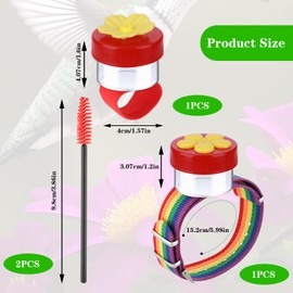 AHQiZFX Hummingbird Wrist Feeder Set, 2 Pack Ring and Wrist Adjustable Hummingbird Hand Feeders with 2 Cleaning Brush Mini Hand Held Flower Hummingbird Feeders for Outdoor (Rainbow)