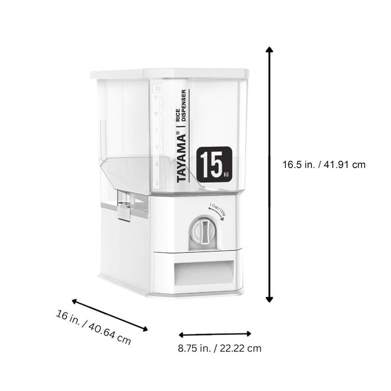 TAYAMA 33 lbs. Capacity Rice Dispenser Grain Storage Container, White