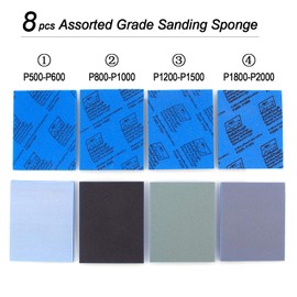 ADVcer 500-2000 Grit Sanding Sponge 8 Pads, 4.5" x 5.5" x 0.2" Assorted Wet or Dry Ultra Fine Hand Sanding Sponges, Flexible Soft Foam Sand Block for Drywall, Corner Contour, Metal Wood, Hobby Model