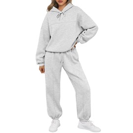 Trendy Queen Womens Sweatsuits 2 Piece Outfits Fall Lounge Sets Wide Leg Sweatpants and Oversized Hoodies with Drawstring Grey M