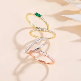 TIGRADE 1.5mm Eternity Ring Baguette Cubic Zirconia Anniversary Ring CZ Pave Wedding Band for Women Size 4-10, Gold, Size 7.5