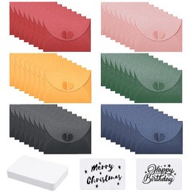 LUBOXIN Mini Small Envelopes, 48 Pcs Coloured Envelopes with 48 Blank Cards, Cute Lovely Mini Envelopes with Heart Clasp for Gift Cards, Christmas, Thanksgiving, Wedding, Birthday Party Supplies