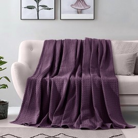 Elegant Comfort Premium 100% Cotton Waffle Blanket - Lightweight Breathable Waffle Weave Bed Blanket - Soft and Warm All Season Blanket for Couch, Sofa and Bed, TwinXL Size 68x90 Inches, Purple