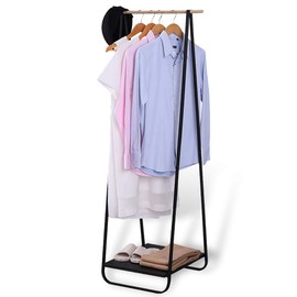 JEFEE Compact Clothes Rack Simple Garment Rack with Shelf 1-Tier Coat Clothing Organizer Storage for Hats Bags Shoe for Entryway Bedroom Dorm Pool, L21.3xW18.3X H55.1 inch, Black