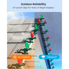 SURAIELEC C9 LED Christmas Lights with Clips, 67 FT 100 LED Outdoor Christmas Roof Lights with 100 Spring Clips, Red & Green, Christmas String Lights for House, Gutters, Shingles, Roofline, UL Listed