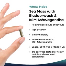 Sea Moss Complex - Pure Irish Sea Moss Capsules with Bladderwrack & KSM Ashwagandha - High Strength Sea Moss Capsule - 120 Fill Vegan Irish Sea Moss Capsules Made in The UK by New Leaf