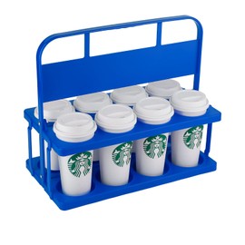 Reusable Drink Carrier with Handle for Doordash, Eats, Grubhub, Portable 8 Cup/Coffee Holder Accessories for Delivery, Foldable Drinks Caddy with Tray, Car Durable Plastic Festive Bottle, Vacation