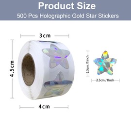 500 Pcs Holographic Gold Star Stickers for Kids Reward, 1 Inch Sparkly Metallic Foil Sticker Self Adhesive Glitter Star Stickers Behavior Chart Labels for Teacher Supplies Classroom, Students Planners