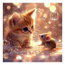 FHBUBPUP 5D Diamond Painting Kits for Adults, Cat and Mouse Diamond Art Kit, Beginners DIY Round Full Diamond Dots Painting Art, Craft Gift Suitable for Home Wall Decoration 12×12Inch