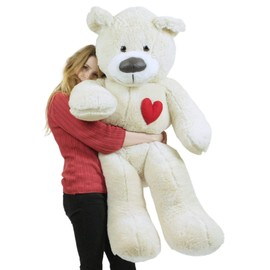 Big Plush Valentine's Day Giant Teddy Bear with Heart on Chest to Express Love, 5 Foot Soft White Made in USA