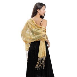 halenmou sequined shawl scarf, suitable for wedding, dance party, party formal occasions and formal dress shawls (Gold)