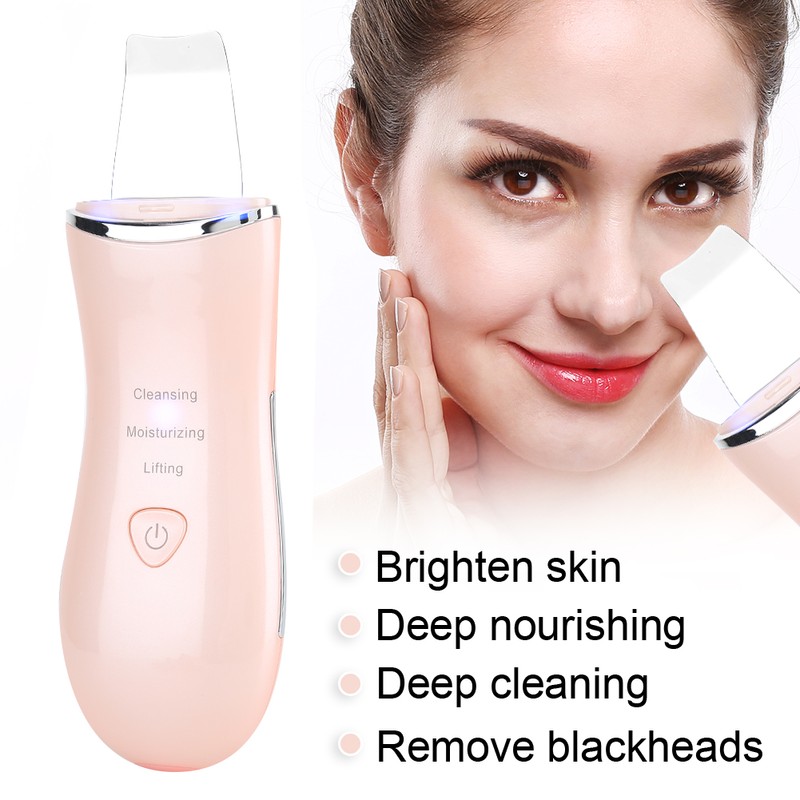 Ultrasonic Skin Scrubber Face Cleaning Vibration Massage Home Beauty MachinePink