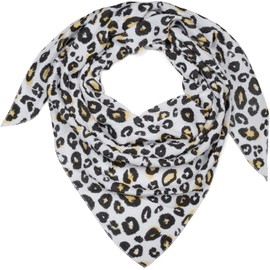 styleBREAKER 01020045 Women's Cotton Muslin Triangle Scarf with Leopard Pattern, Muslin Scarf, Lightweight Scarf, White