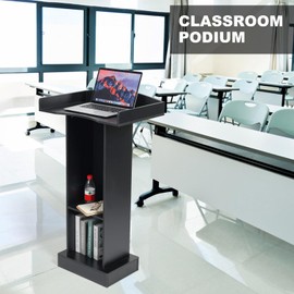 BEQUZON Podium Stand for Lectern Presentation Church Classroom, Pulpit with Wooden Heavy Base, Black Podium for Lecture, Wedding Speech