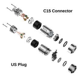 Viborg HiFi Power Plug, VM512+VF512, Pure Copper Non-Magnetic, AC Mains Plug, Audio Power Plug, Aluminum Alloy, Set Screws, Hi-End US Power Plug+IEC C15 Power Connector for DIY Audiophile Power Cable