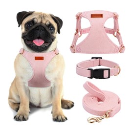 No Pull Dog Harness- Lightweight, Soft, Adjustable Small Harness Collar and Leash Set, Suitable for Cats Puppy Small and Medium-Sized Dog Outdoor Training and Running (Pink, M)