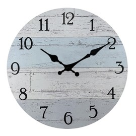 Plumeet Small Wall Clock, 10'' Frameless Wooden Wall Clocks with Silent Quartz Movement, Rustic Coastal Country Village Clock Decorative for Kitchen Bedroom Living Room