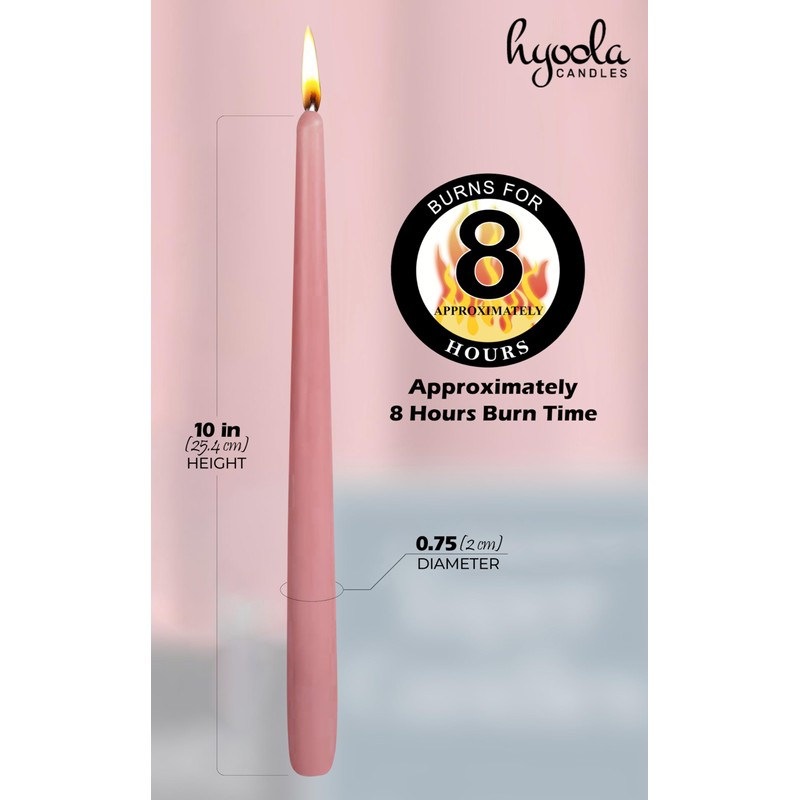Hyoola Tall Taper Candles - 10 Inch Rose Pink Unscented