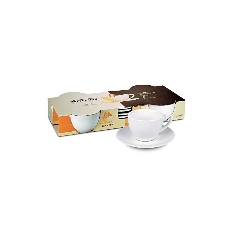 Konitz Coffee Bar Coffee Cups and Saucers, 7-Ounce, White, Set