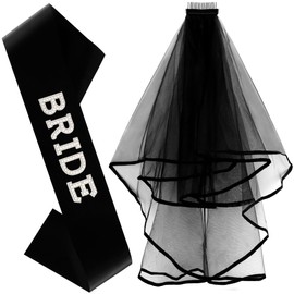 Chanaco Bride to Be Sash Black Bachelorette Party Favors Bridal Shower Decorations Double Edge Center Cascade Veil with Comb Pearls Sashes Wedding Accessories Engagement Gifts