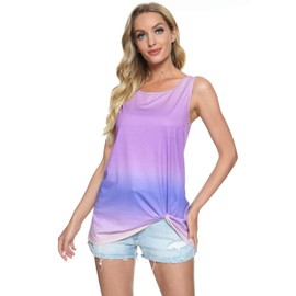 Tie Dye Tank Top Women Tie Front Tops Twist Knot Sleeveless Loose Fit Henley Tank Top Purple Small
