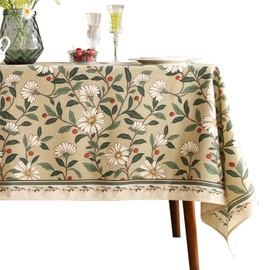 ISAENNE French Tablecloth for Rectangle Tables,Linen Table Cloth with Colorful Flowers and Leaves Pattern,Heavy Durable Table Cover for Dining Thanksgiving Kitchen Decor Party Christmas,55"*79"