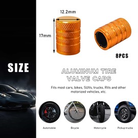 Ohleats 8 PCS Car Tire Valve Stem Caps, Anti Corrosion Anodized Aluminum Tire Air Caps for Most Vehicles, Leakproof Wheel Stem Cover with Rubber Seal, Universal Car Accessories (Orange)
