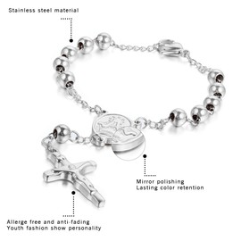 OIDEA Men's Cross Rosary Bracelet: Jesus Cross Bracelet Made of Stainless Steel Vintage Rosary Chain Bracelet Wrist Jewellery Gift for Men Family Friend, Stainless Steel, Without Stone