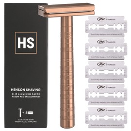 Henson Shaving Razor - Copper Double Edge Safety Razor with 5 Spare Blades - 30° Angled Precision With Superior Blade Rigidity- Reusable Single Blade Razors For Men and Women - Mild Aggression