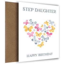 Step Daughter Birthday Card with Butterfly Heart | Female Happy Birthday Card for Any Age, Step Daughter Birthday Card, Multicoloured