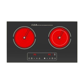 PORFRITOR Electric Cooktop,110V 2400W 2 Burner Electric Cooktop,Countertop and Built-in Stove top with 9 Power Levels,Child Safety Lock, Timer, LED touch control,Overheat Protection