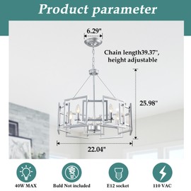 ZGLAOJT Modern Chandelier Chrome Geometric Pendant Lighting Fixture 5-Light Metal Farmhouse Chandelier for Dining Room Living Room entryway Kitchen Bedroom Island