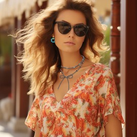 3PCS Navajo Pearl Bow Necklace Western Jewelry for Women Cowgirl Turquoise Necklaces Jewelry Turquoise Beaded Huggie Hoop Earrings