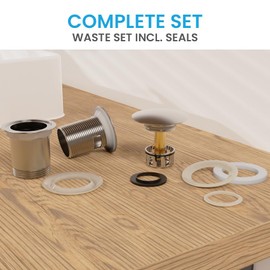 Bächlein Universal Drain Set with Overflow (Brushed Stainless Steel) - Brass Drain Valve Drain Set - Installation with Instructions