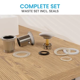 Bächlein Universal Drain Set with Overflow (Brushed Stainless Steel) - Brass Drain Valve Drain Set - Installation with Instructions