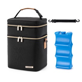 BABEYER Muttermilch-Kühltasche mit Eisbeutel für 6 Babyflaschen bis zu 9 Unzen, auslaufsichere Doppelstock-Babyflaschen-Tasche mit Schulterriemen für stillende und arbeitende Mütter, schwarz