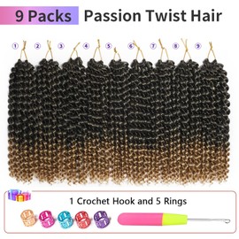 Ombre Color Passion Twist Crochet Hair for Women 9 Packs 10 Inch Water Wave Short Twist Crochet Hair Curly Pre-looped Braiding Hair Extensions For Butterfly Locs Braids 1b27