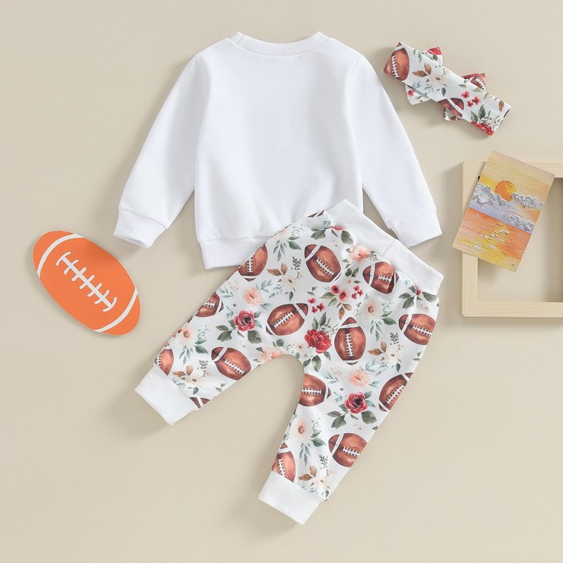 CIYCUIT 3Pcs Baby Girl Football Outfits Letter Print Sweatshirt +