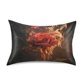 ALAZA Red Rose Flower Fire Satin Pillowcase Standard Size Pillow Cases Envelope Closure Bed Pillow Cover, 20 x 26 inch