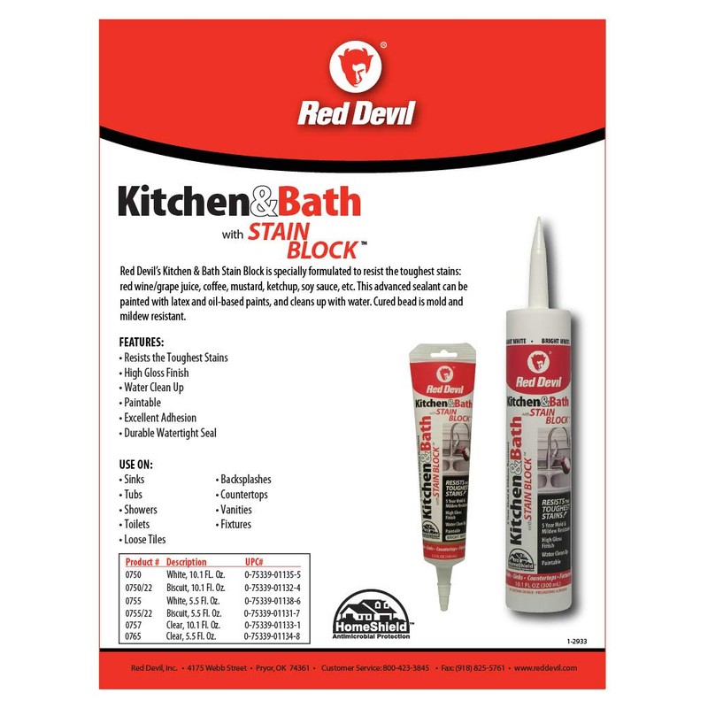 Red Devil 075522 Kitchen & Bath Stain Block Sealant, 1-Pack,