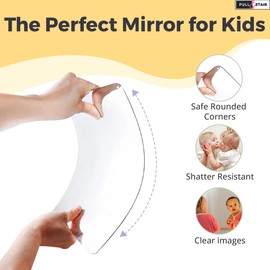 Pull and Stair Unbreakable Kids Wall Mirror - Heavy Duty Plexiglass Acrylic, Rounded Corners, Hardware Included - 1 pc Set